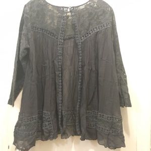 Free People GREY crinkle lace shirt